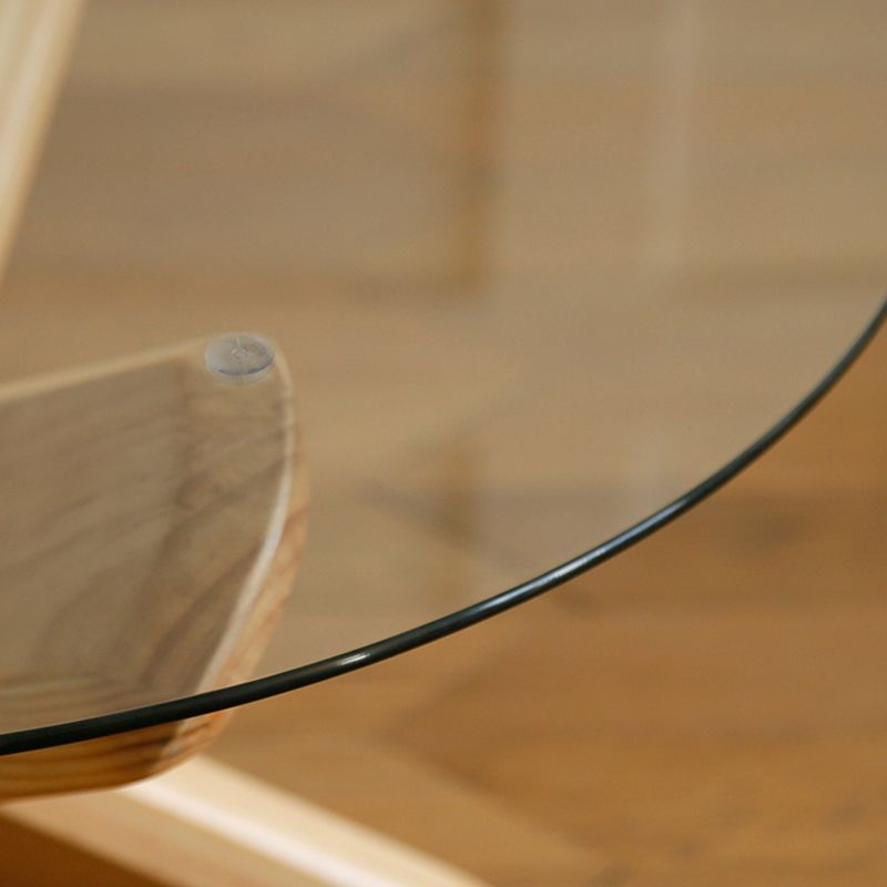 Modern Round Glass Coffee Table 17.7" H Cross Legs Cocktail Table