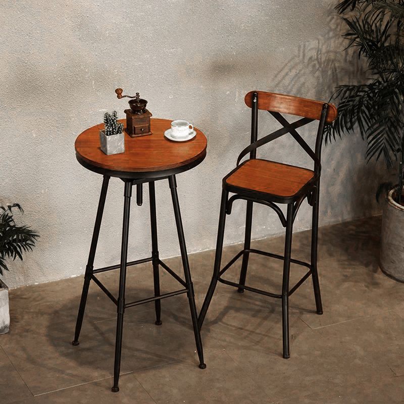 Industrial 1/2 Pieces Round Bar Table Set Solid Wood Bar Table Set for Home Use