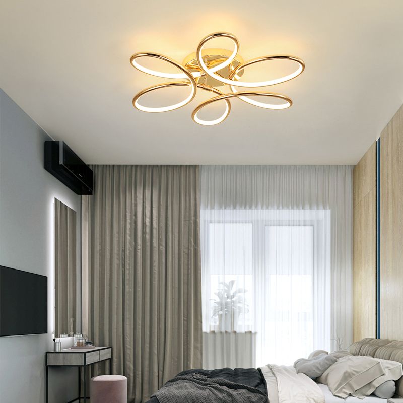 Gold Flower LED Flush Mount Lamp Simplicity Metal Semi Flush Ceiling Light Fixture