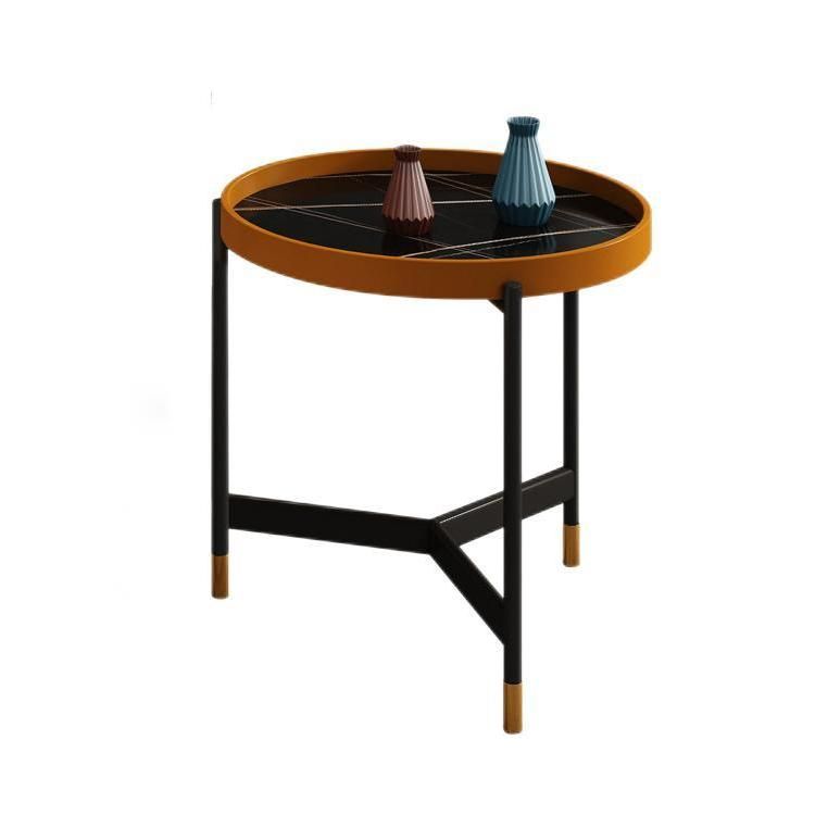 Modern Slate Tray Top 3 Legs Coffee Table White/Black Round Table