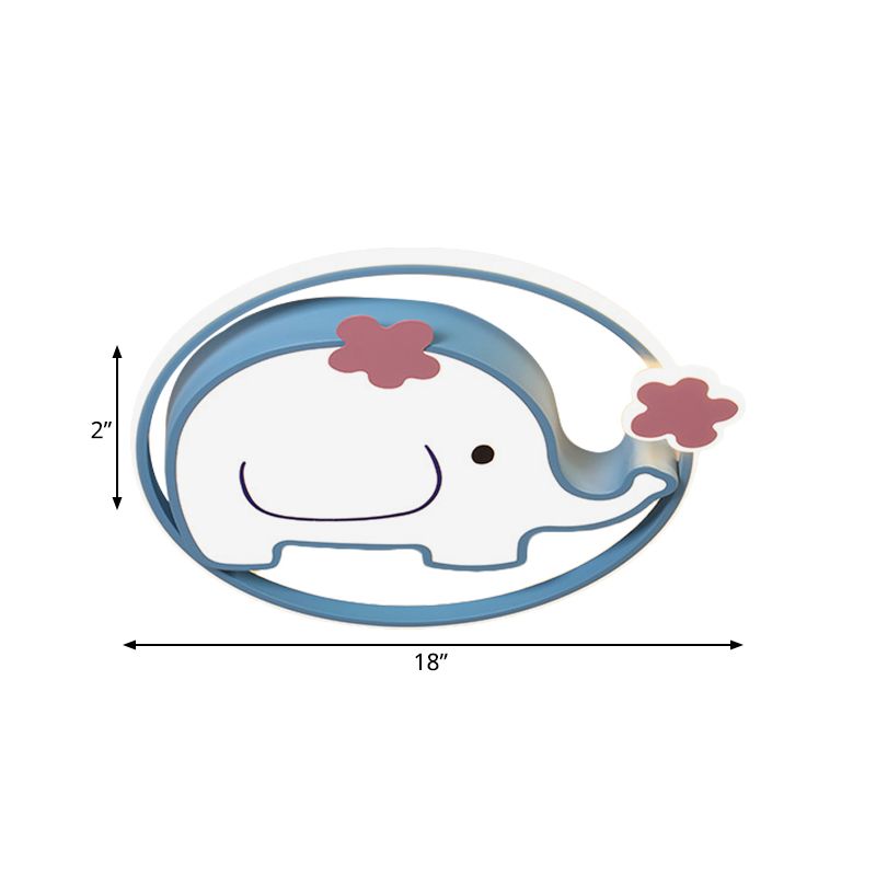 Elephant Flush Light Fixture Kids Iron Blue LED Flush Mount Recessed Lighting in Warm/White Light