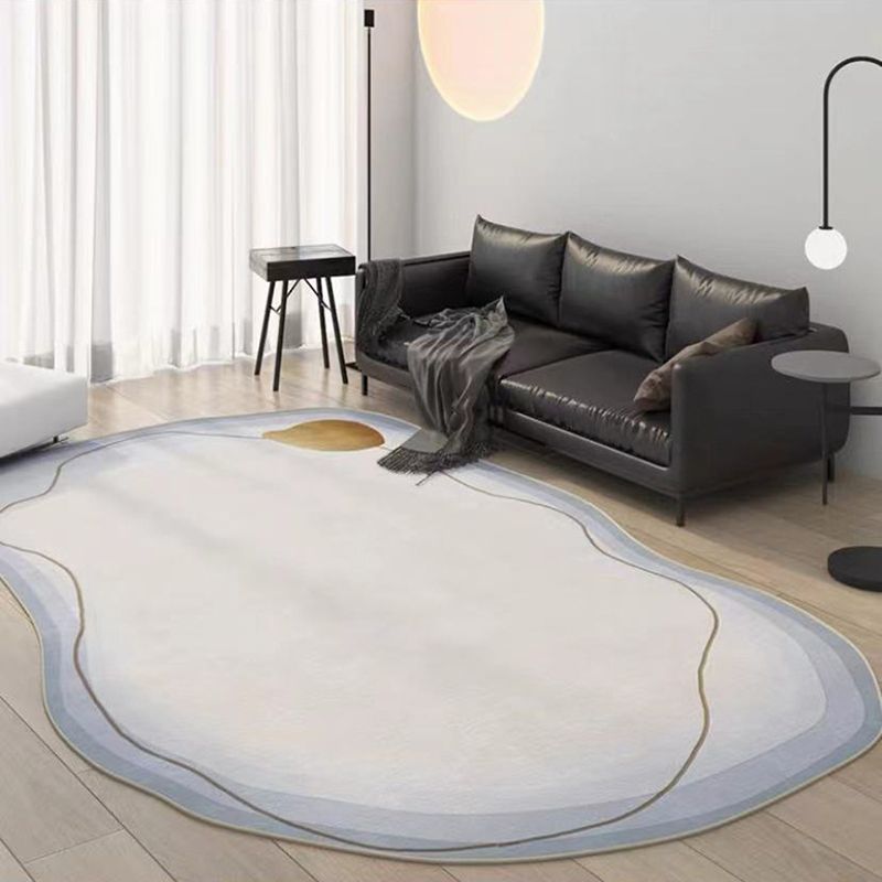 White Living Room Rug Casual Abstract Area Carpet Polyester Anti-Split Indoor Rug