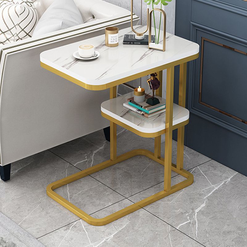 Modern Style Gold/black Metal Base Black/white Slate Top Rectangular Side Table