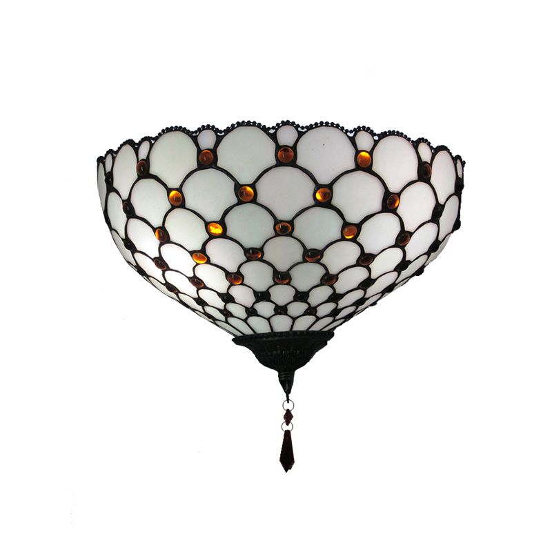 Fish Scale Wall Sconce with Bowl Shade White Glass 1 Light Vintage Wall Mount Light for Outdoor