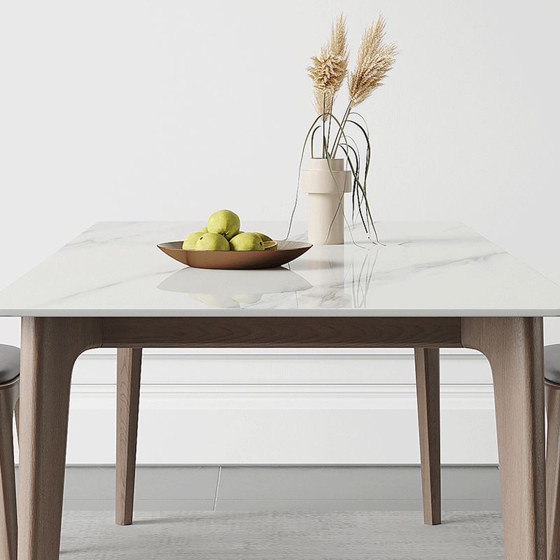 Mid-Century Dining Table Rectangle Stone Dinette Table in White