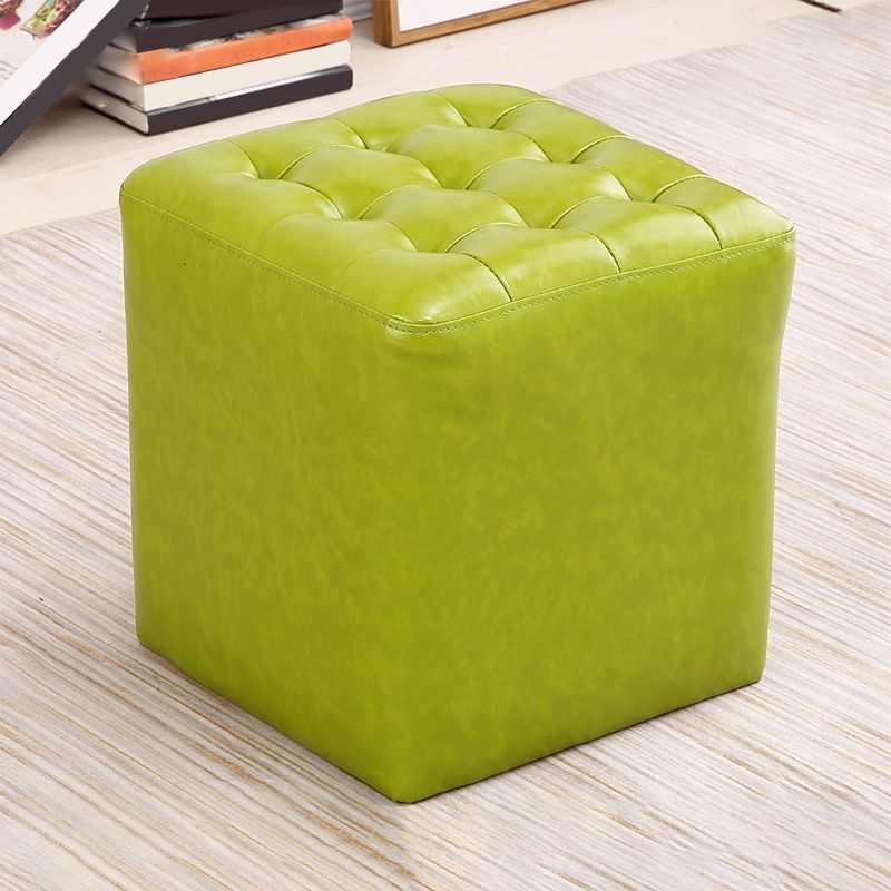 Tufted Ottoman Mid-Century Modern Genuine Leather Square Water Resistant Cube Ottoman