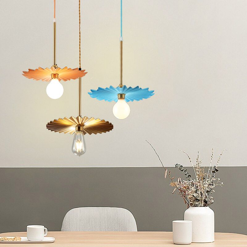 Metal Pleated Shade Pendant Lighting Macaron Style 1-Light Suspension Light