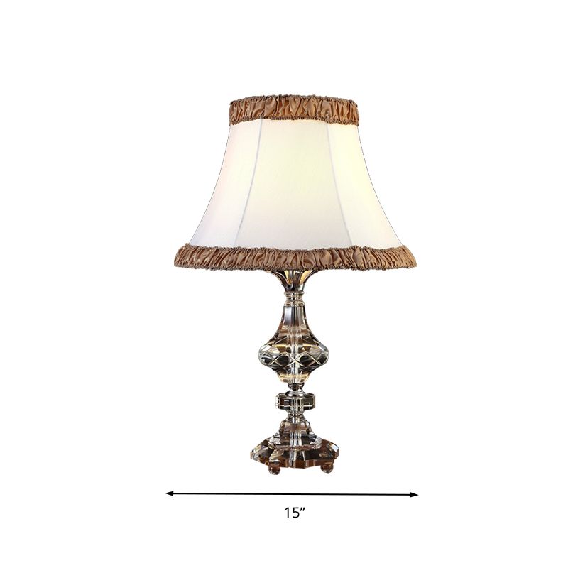 Lampada da notte conica in cristallo Lampada da tavolo per camera da letto a lampadina singola in stile lodge in bianco con accenti di cristallo