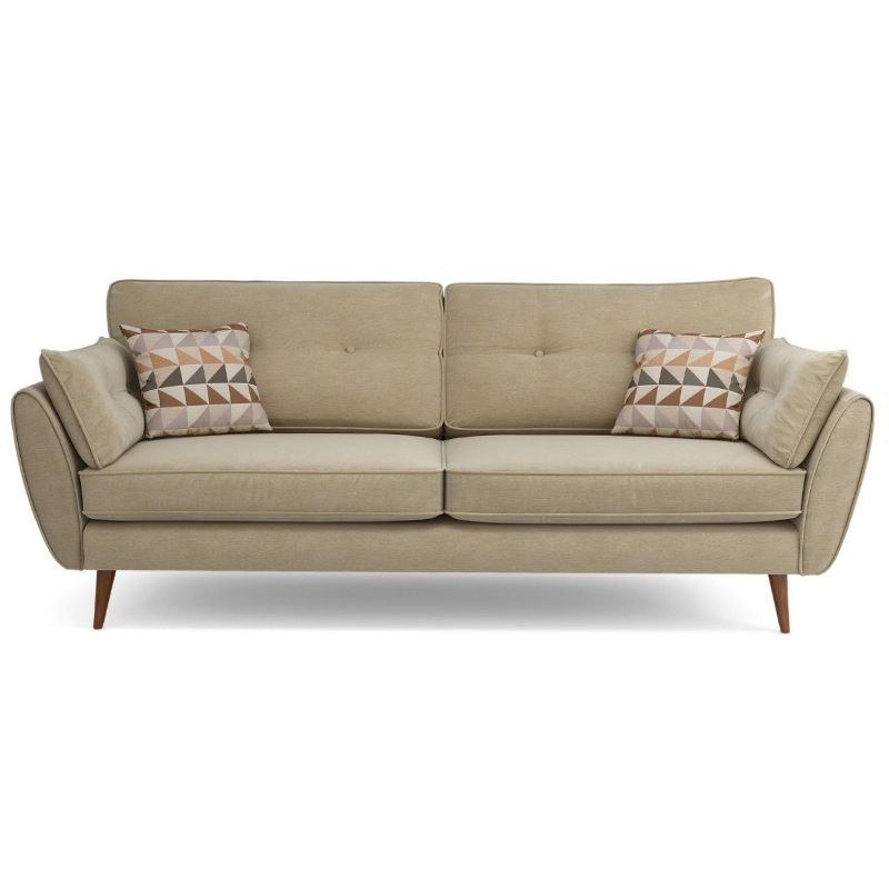 Modern 4 Wood Legs Sofa Tufted Fabric  Standard Flared Arm Sofa