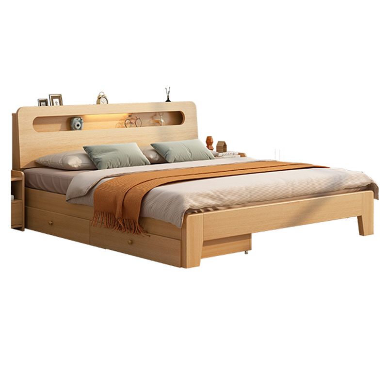 Contemporary Natural Pine Wood Panel Rectangular Mattress Included Panel Bed