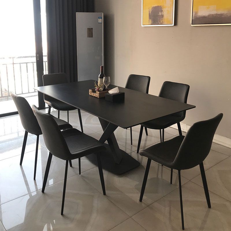 Rectangle Sintered Stone Kitchen Table Modern Black Dining Room Table