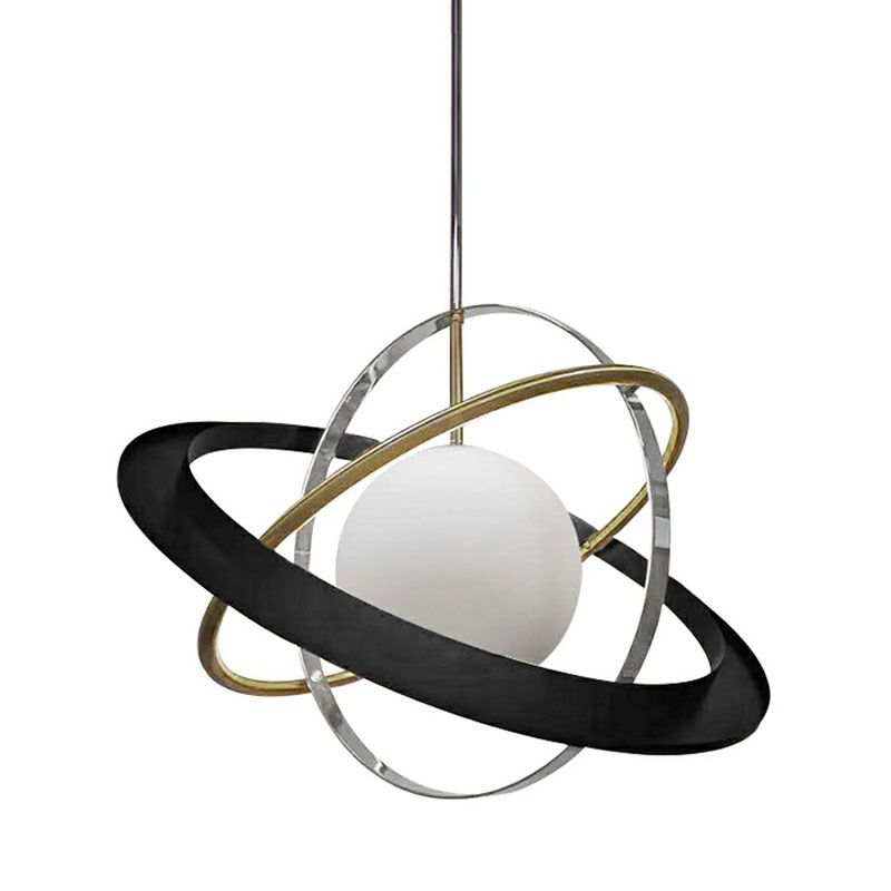 Post-Modern Planet Hanging Light Fixture White Ball Glass 1 Bulb Dining Room Ceiling Light