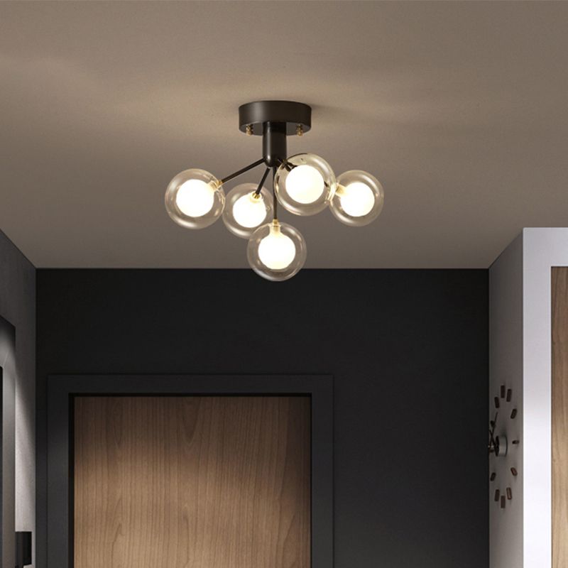 Lámpara molecular semi empotrada modernista de doble vidrio, 5 luces, cerca del techo, para pasillo