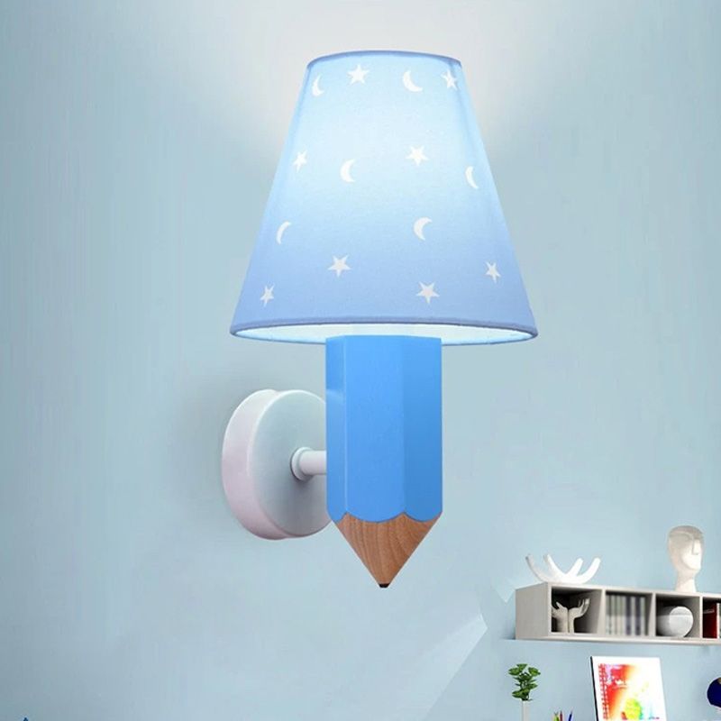 Geométrique Shade 1-Light Murce Sconce Kids Style Fabric Mur Moup Lightture en bleu