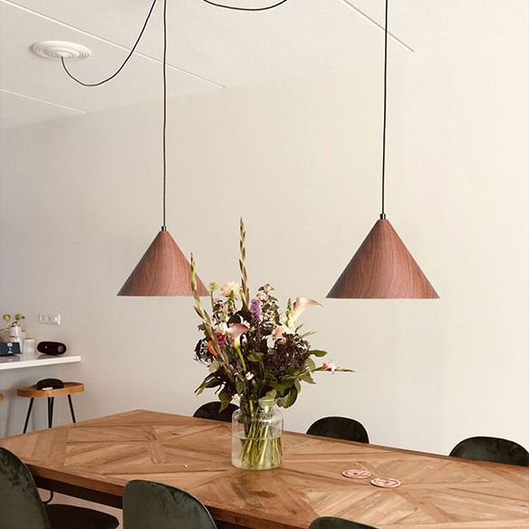 Modern Cone Pendant Lighting Fixture 1-Light Restaurant Hanging Pendant Light with Wood Shade
