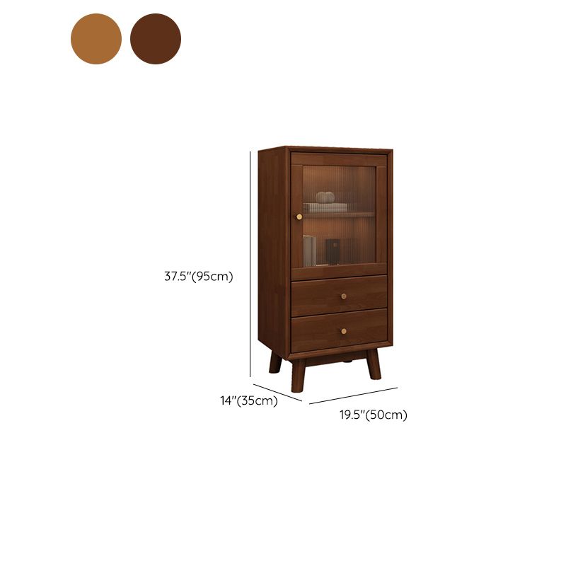 Rubberwood Accent Cabinet Modern Glass Paned Cabinet with Drawers