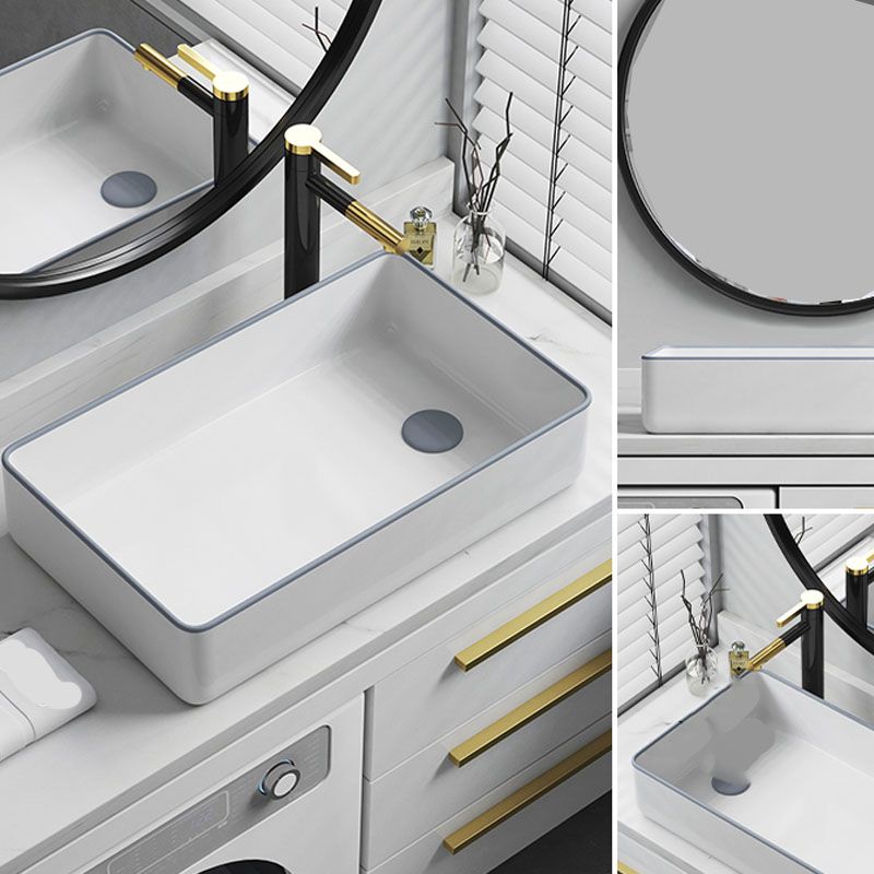 Bathroom Sink Ceramic Rectangular Faucet Single Rod Handle Sink