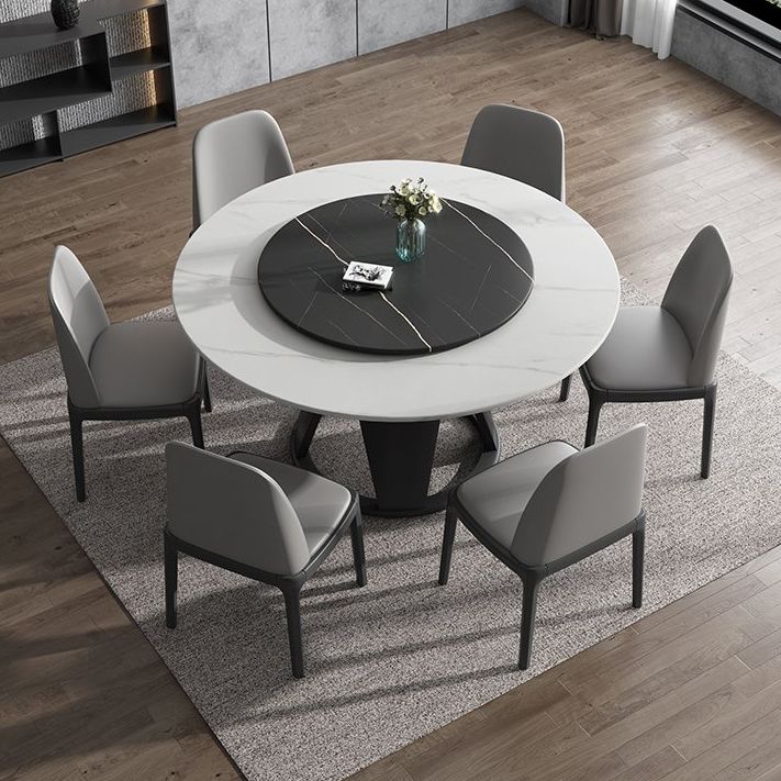 Modern Round Shape Kitchen Dining Table Sintered Stone Standard Dining Table with Pedestal Base