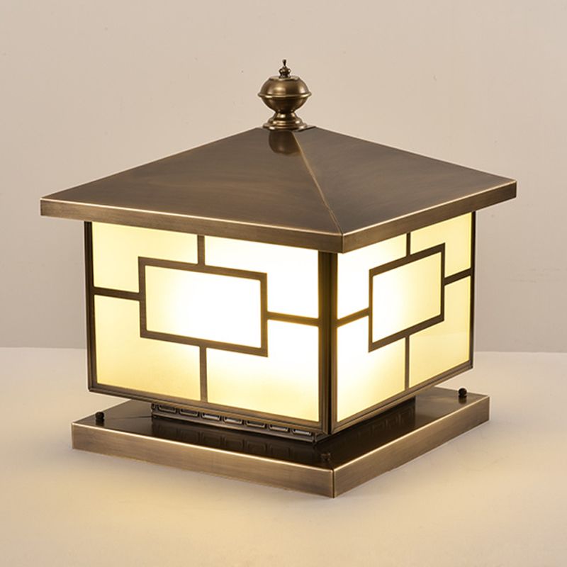 Square Shape Metal Pillar Lamp Modern Style Waterproof Outdoor Light in Bronze