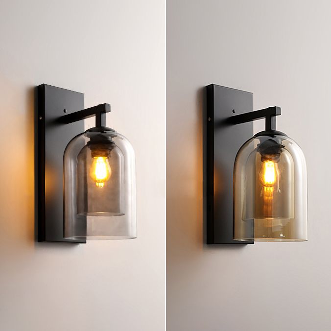 Glass Black Wall Lamp in Modern Concise Style Wrought Iron Bell Wall Light for Bedroom
