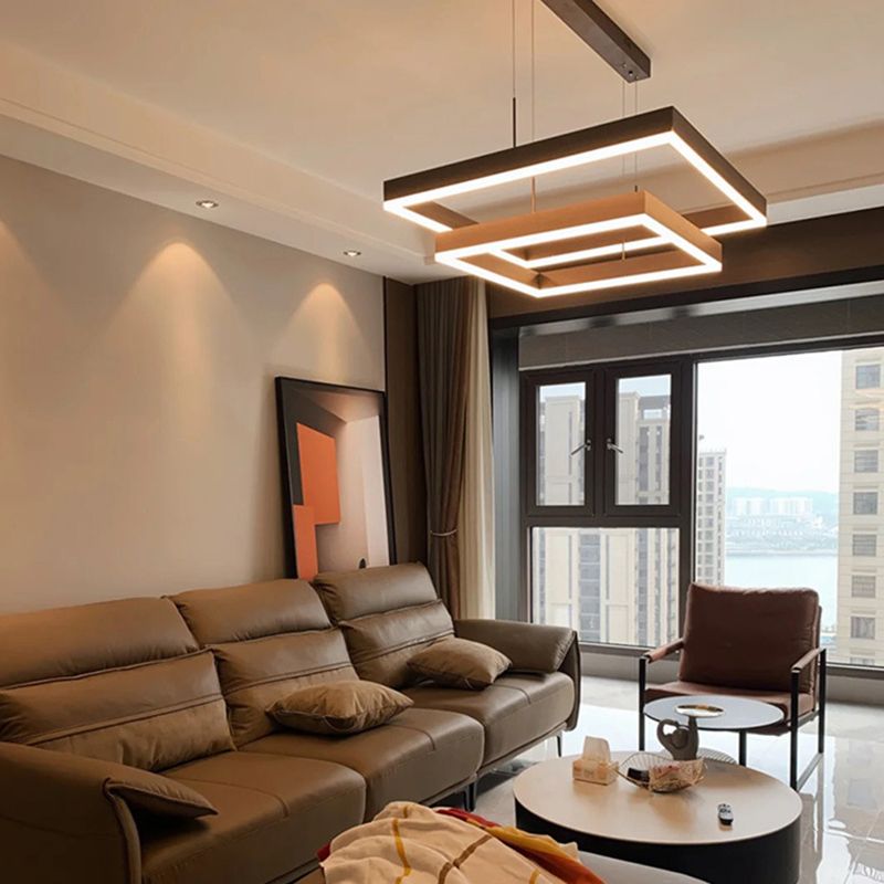 Black Finish Square Chandelier Modern LED Aluminum Hanging Light Fixture