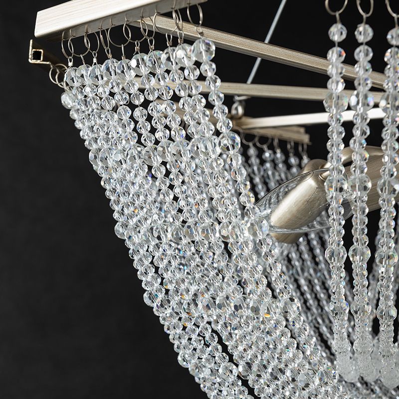 Kristallstrang Schüssel Kronleuchter leichtes traditionelles Wohnzimmer Hanganhänger in Silber