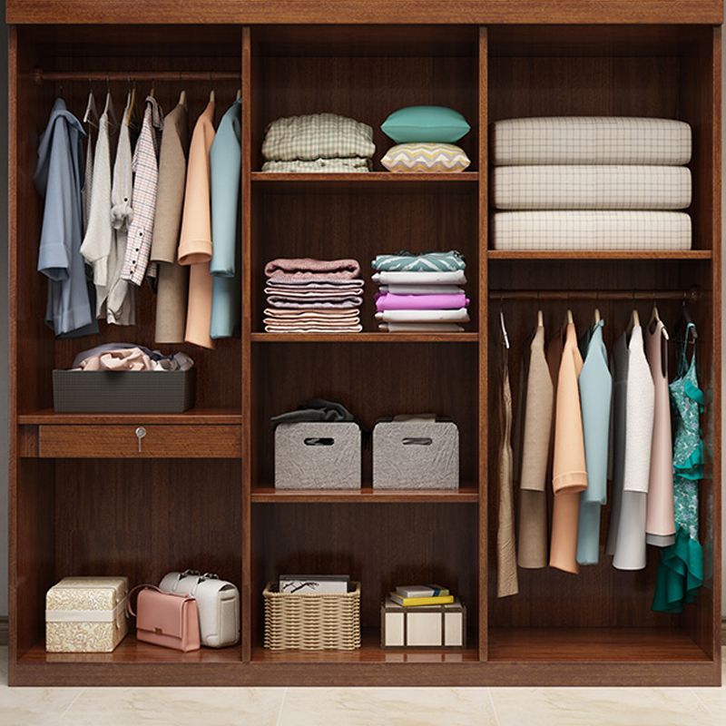 Brown Walnut Solid Wood Wardrobe Traditional Freestanding Wardrobe Armoire