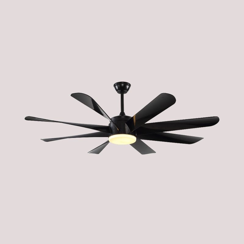 Modernistische cirkel semi -spoeling verlichting acryl 8 bladen led hangende ventilatorlamp in zwart, 60 "breed