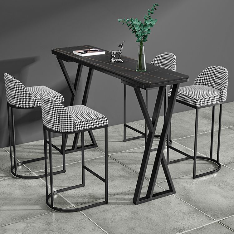 Industrial 1/5 Pieces Bar Table Set Rectangle Stone Counter Table with High Stools