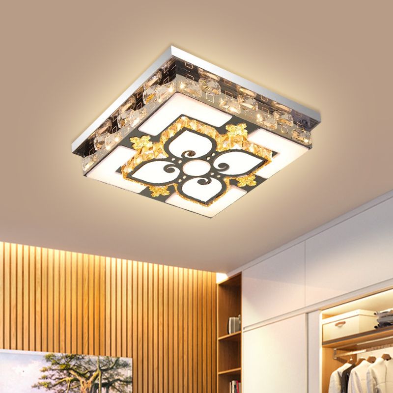 Illuminazione da soffitto a LED per salotto contemporaneo con blocchi quadrati di cristallo trasparente in nichel