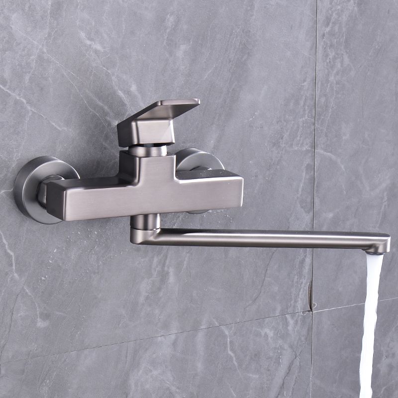 Contemporary Single Handle Kitchen Faucet Double Holds Bar Faucet in Gray