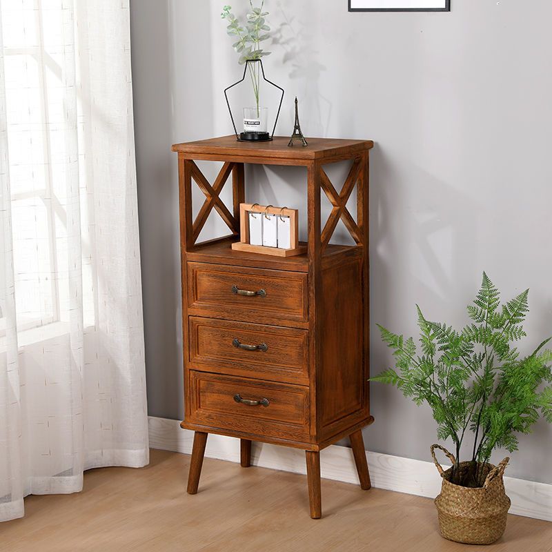 Contemporary Wood Accent Chest with Drawers and Shelf 12.59" Wide