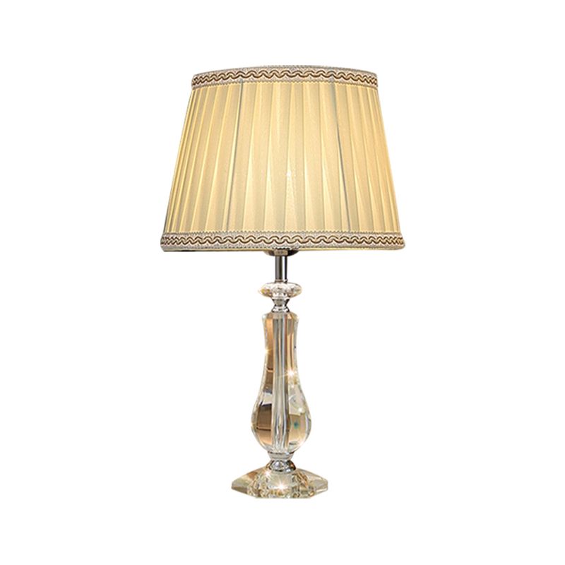 1 hoofd uitlopende/geplooide schaduwtafellamp Traditioneel beige beige/bordeaux/hemelblauwe stof nachtkastje lamp met kristallen kolom