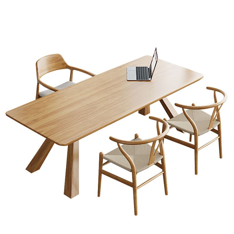 Modern Ash Wood Dinette Set 1/2/4 Pieces Rectangle Beige Dining Table Set