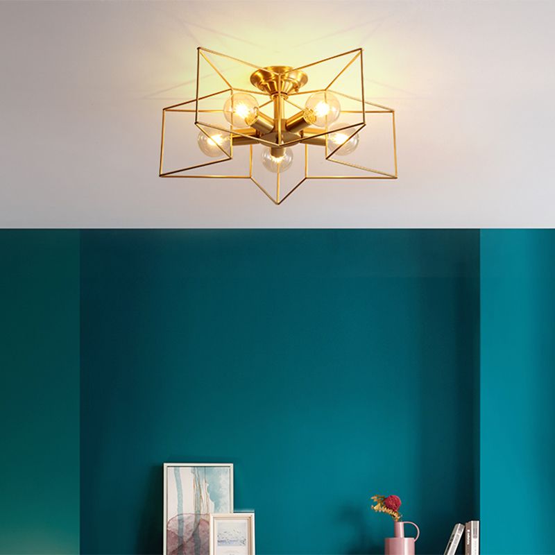 Industrial Star Ceiling Flush Mount Metal Semi Flush Mount Ceiling Fixture for Living Room and Bedroom