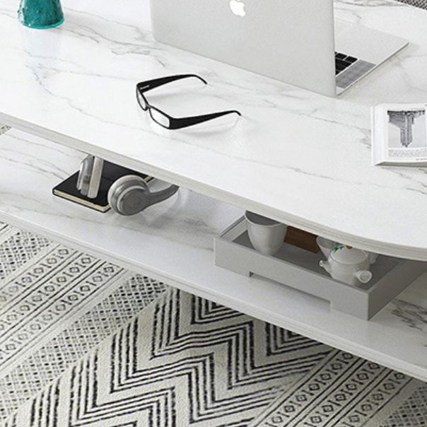 Contemporary Wooden Oval Coffee Table with 4 Legs and 1 Shelf