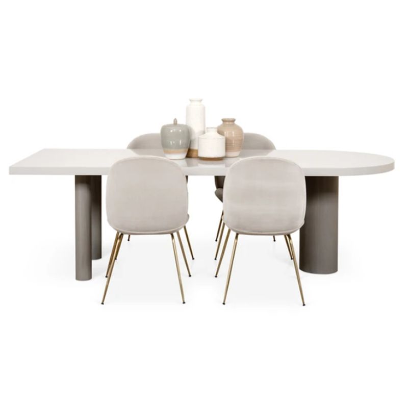 Mesa de comedor de madera maciza para el hogar de estilo moderno, mesa de forma libre con base de 3 patas