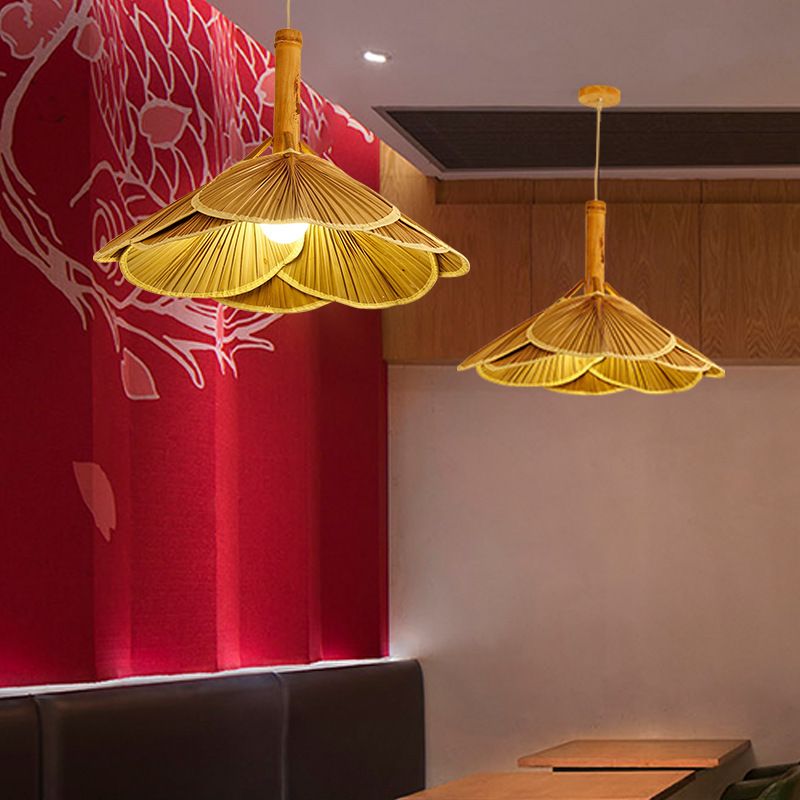 Modern Fan Ceiling Light Bamboo 1 Light Suspension Pendant in Wood for Restaurant