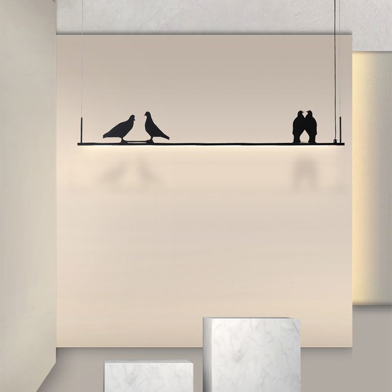 Modern Chandelier Linear Island Light Fixture 1 Light Metal Island Pendant Lights in Black