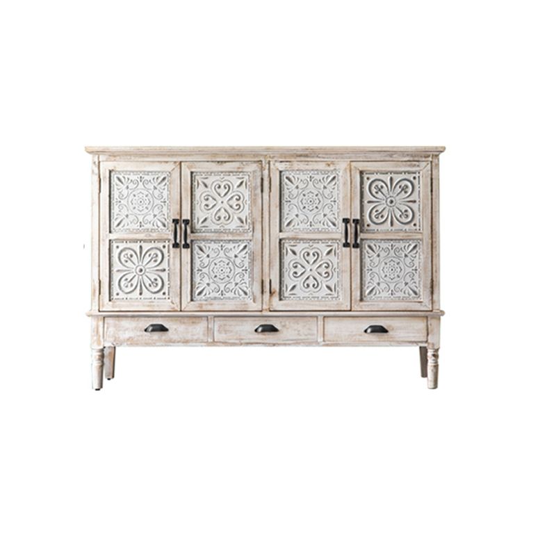 Industrial Rectangle Accent Cabinet Distressed Finish Fretwork Accent Cabinet