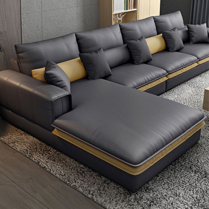 Contemporary Cushions Square Arm Living Room Faux Leather Stationary Sofa