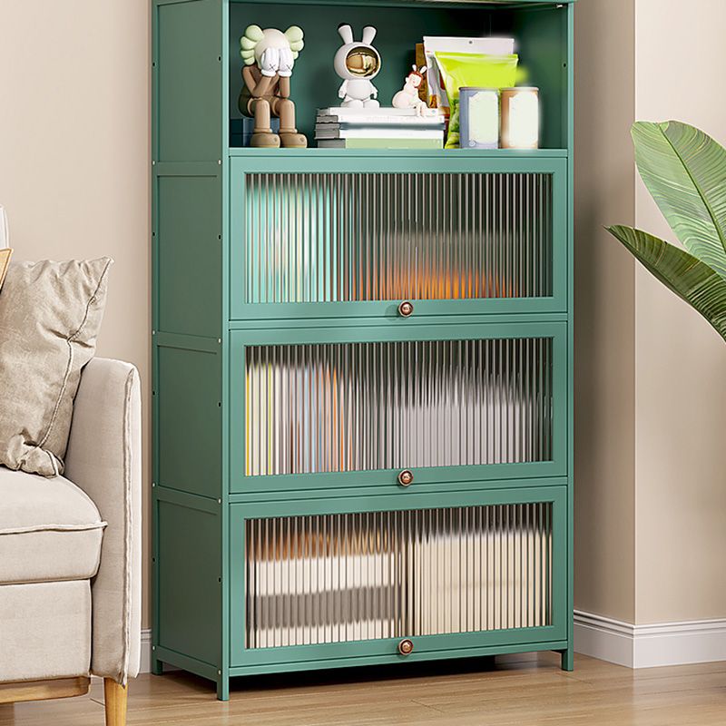 Green Glass Paned Accent Cabinet Modern Bamboo Storage Cabinet