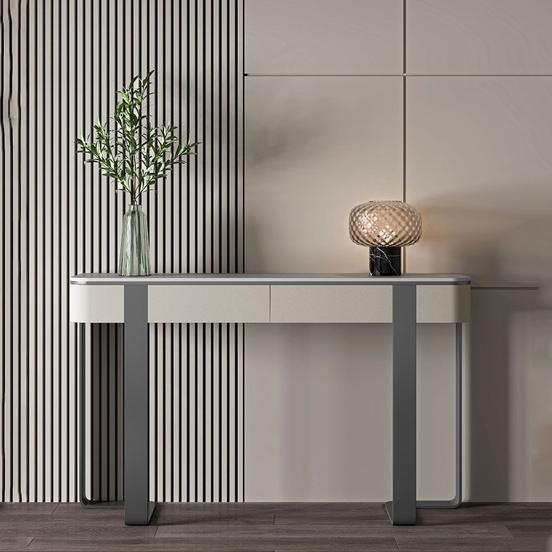 Glam Stone Console Accent Table with Stainless Steel Bracket for Hall