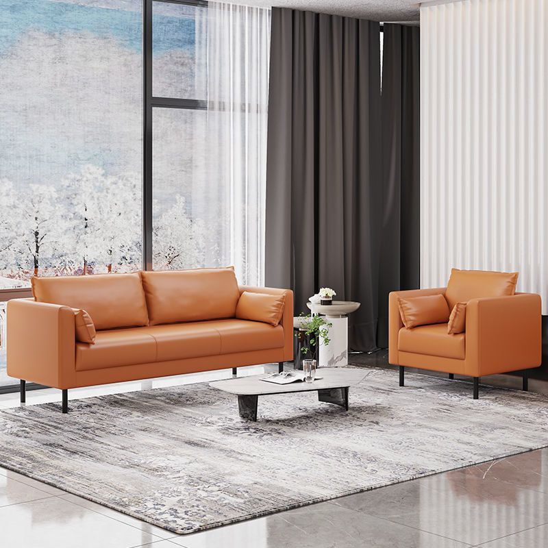 Tuxedo Arm Sofa Stain Resistant Faux Leather Standard Sofa with 4 Pillows