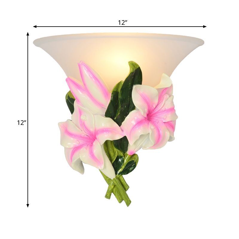 1 Light Resin Wall Lamp Modern Stylish Exquisite Pink Floral Flush Mount Wall Sconce