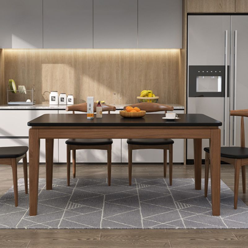 Rectangle Stone Top Table Mid-Century Modern Dining Table with 4 Wood Legs