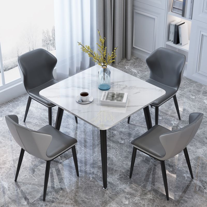 Square Industrial Dining Table White Tone Fixed Table with Sintered Stone