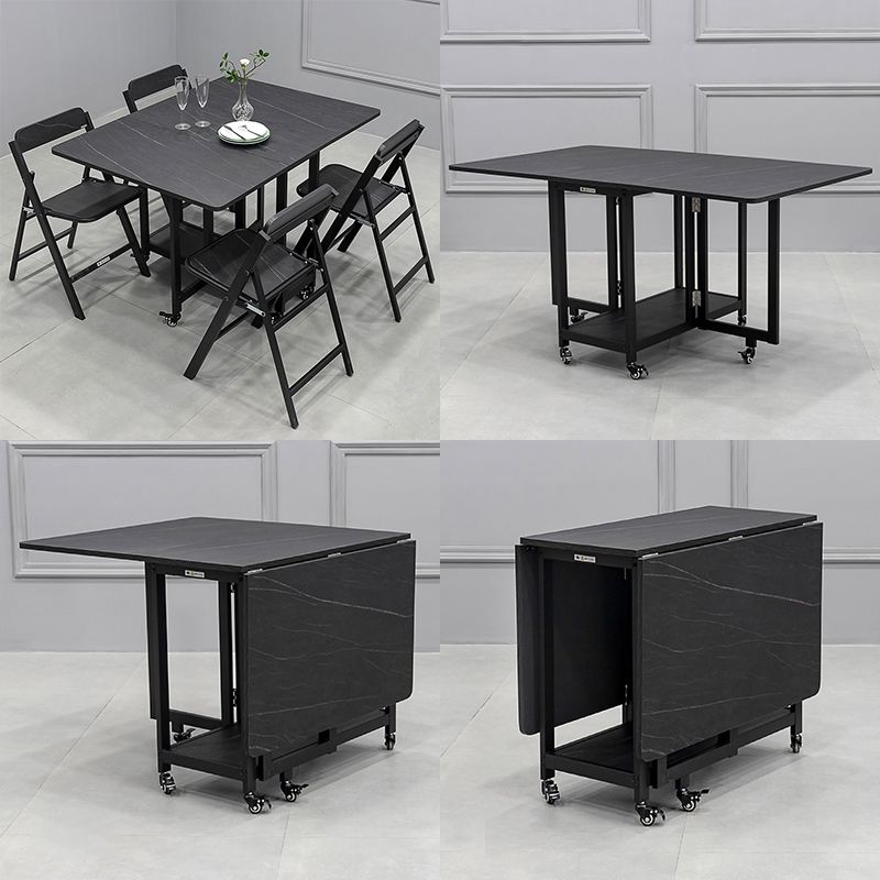 Modern 1/2/5/7 Pieces Foldable Dinette Set Black Wood Dining Table Set for Kitchen