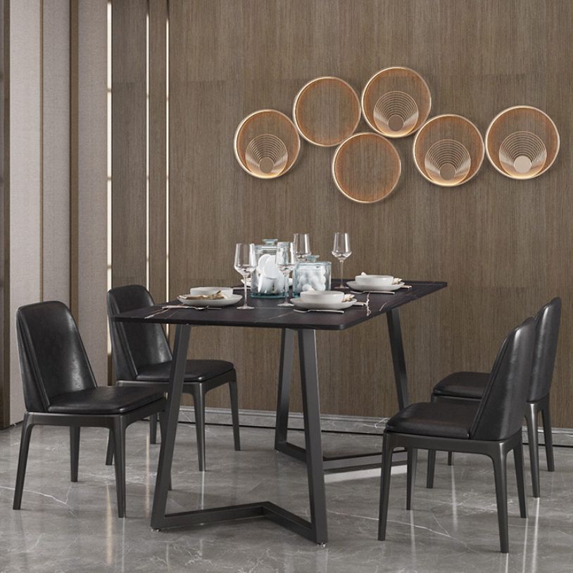 Polished Finish Dinette Set with Black Chairs 1/4/5/7 Pieces Glam Dining Table Set
