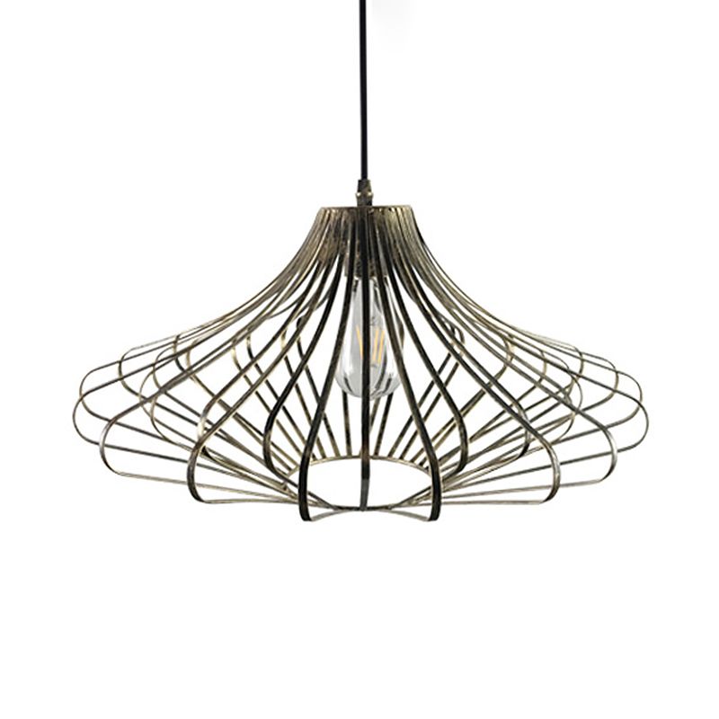 Wire Cage Dining Room Pendant Lamp Country Style Metal 1 Light Brass/Rust Ceiling Light with Adjustable Cord